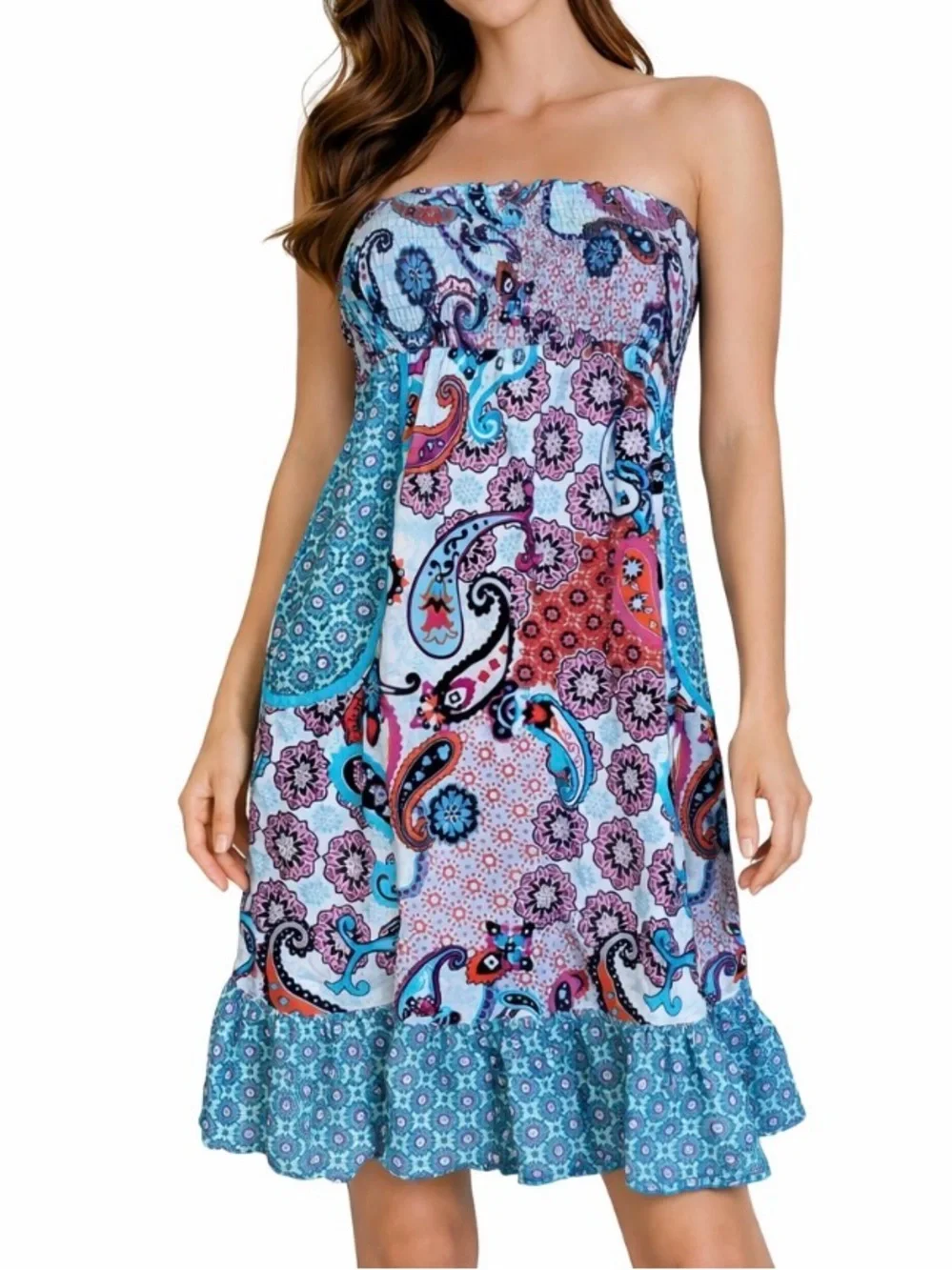 No Boundaries dress sleeveless smocked top large front pockets ruffle hem SZ LG
